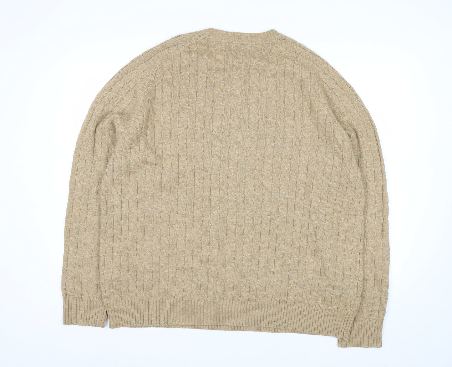 Lands' End Men's Beige Cable-Knit Wool Blend Pullover Jumper XL