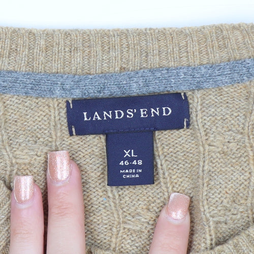 Lands' End Men's Beige Cable-Knit Wool Blend Pullover Jumper XL