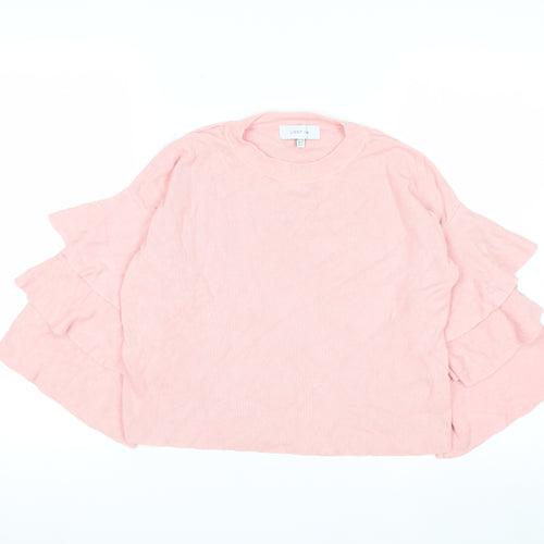 Lost Ink Women's Pink Ruffle Sleeve Knit Jumper Size 6
