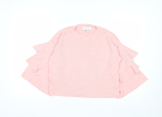 Lost Ink Women's Pink Ruffle Sleeve Knit Jumper Size 6