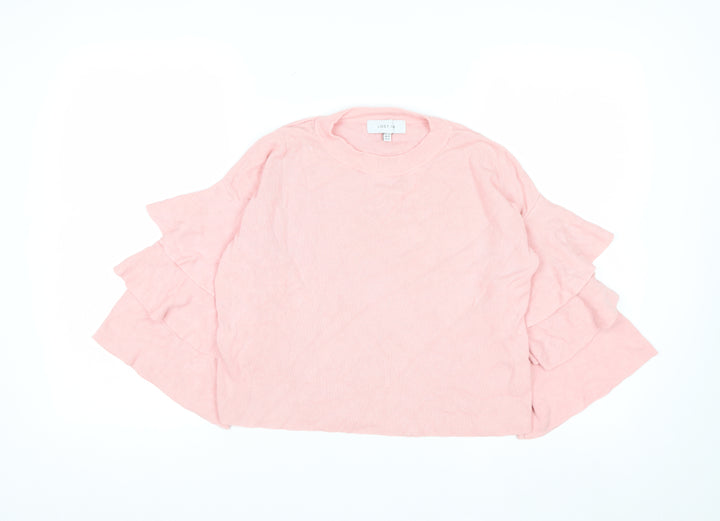 Lost Ink Women's Pink Ruffle Sleeve Knit Jumper Size 6