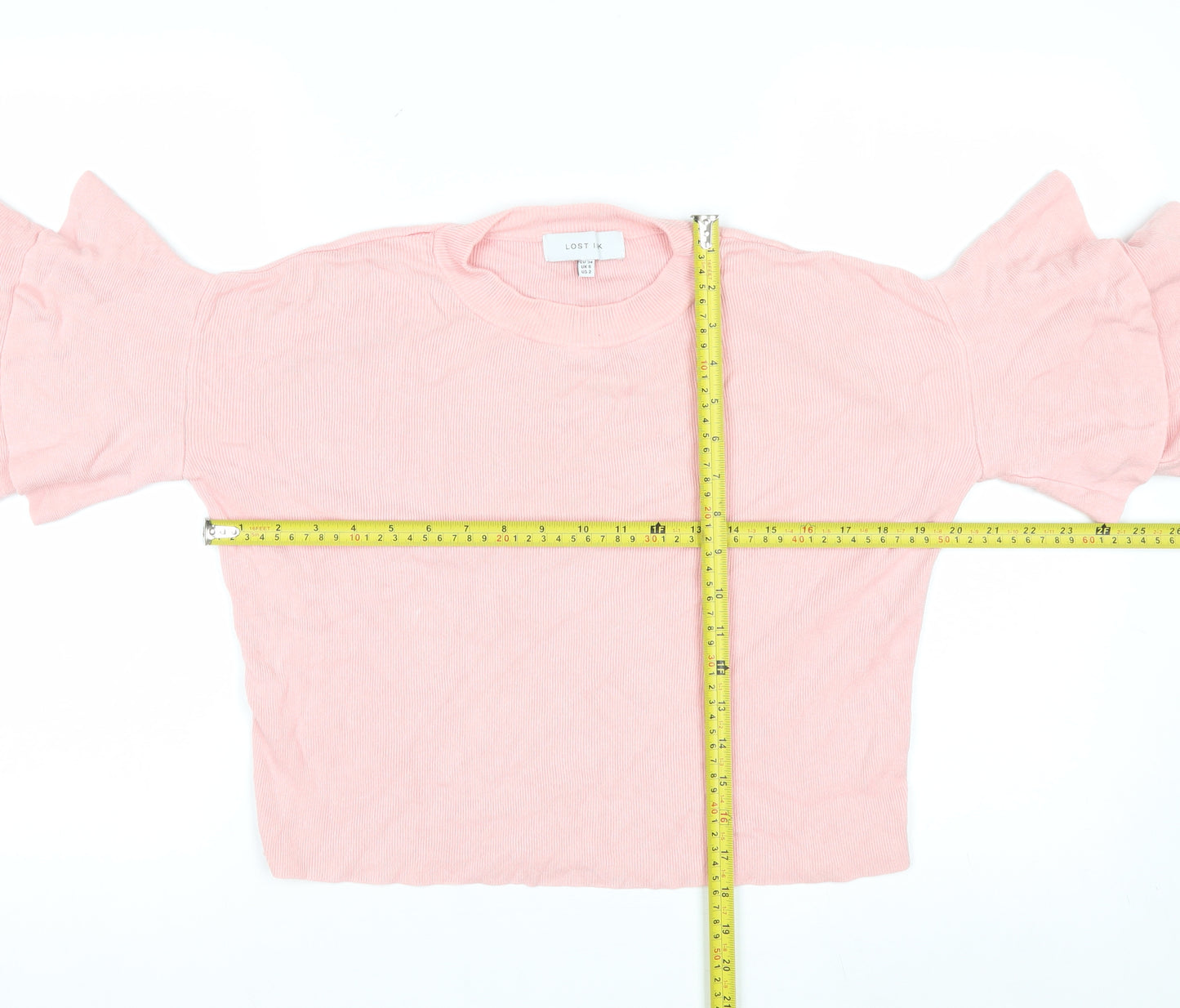 Lost Ink Women's Pink Ruffle Sleeve Knit Jumper Size 6
