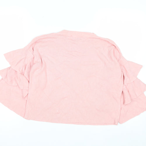 Lost Ink Women's Pink Ruffle Sleeve Knit Jumper Size 6