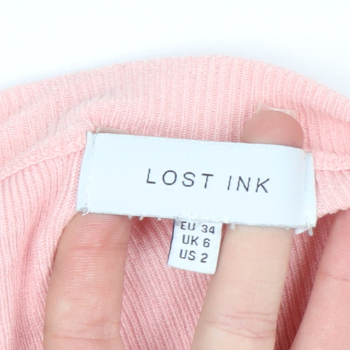 Lost Ink Women's Pink Ruffle Sleeve Knit Jumper Size 6