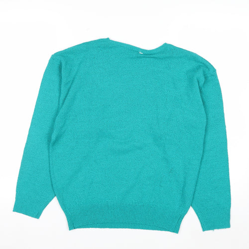 TanJay Women Green Acrylic Crew Neck Embroidered Flower Jumper L