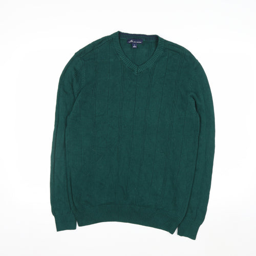 John Ashford Men's Green V-Neck Cotton Jumper Size S