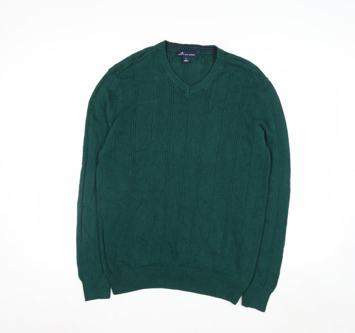 John Ashford Men's Green V-Neck Cotton Jumper Size S