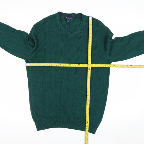 John Ashford Men's Green V-Neck Cotton Jumper Size S