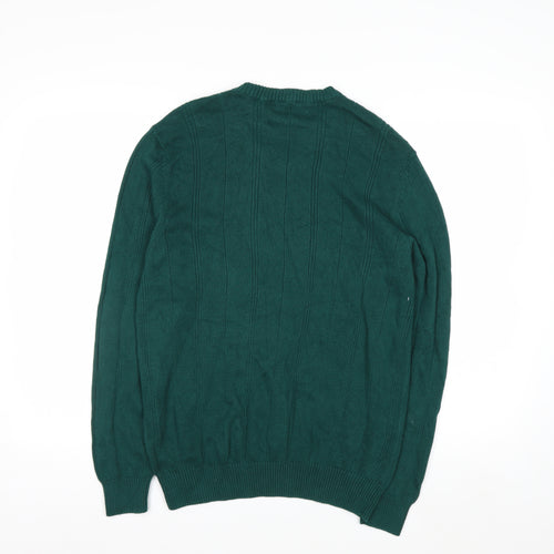 John Ashford Men's Green V-Neck Cotton Jumper Size S