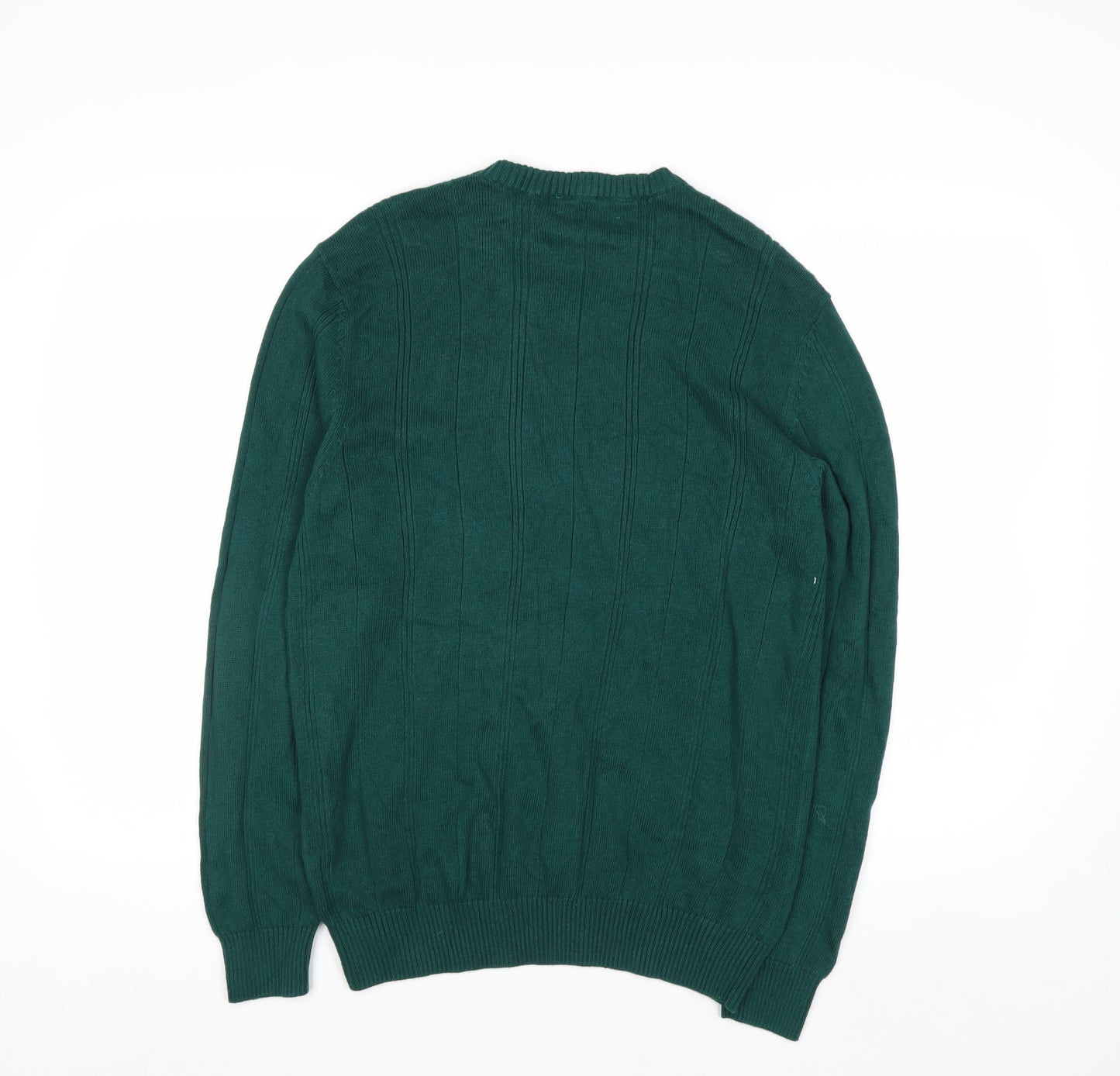 John Ashford Men's Green V-Neck Cotton Jumper Size S