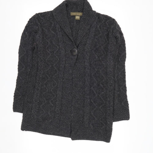 Inis Crafts Women's Grey Cable-Knit Merino Wool Cardigan Size S