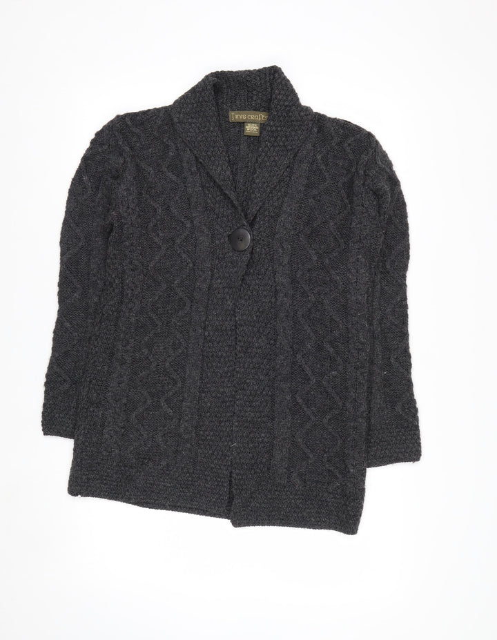 Inis Crafts Women's Grey Cable-Knit Merino Wool Cardigan Size S