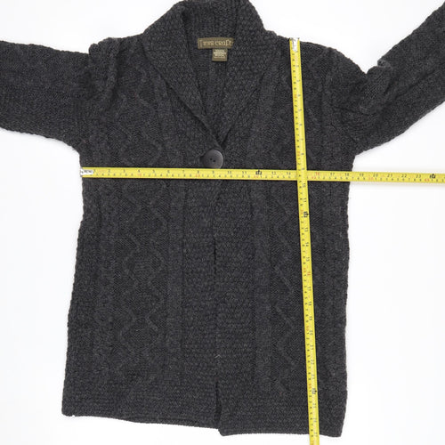 Inis Crafts Women's Grey Cable-Knit Merino Wool Cardigan Size S