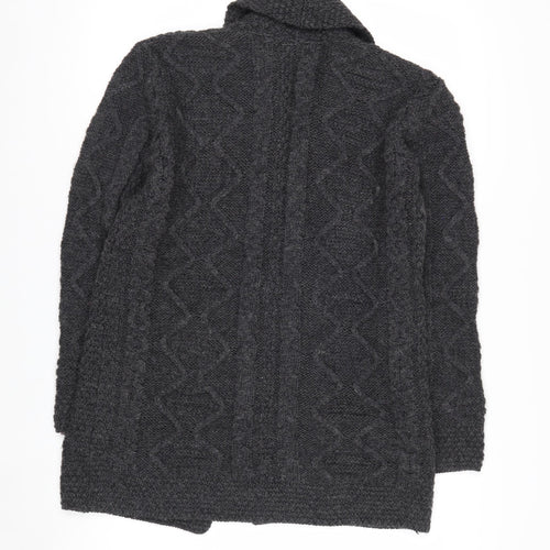 Inis Crafts Women's Grey Cable-Knit Merino Wool Cardigan Size S