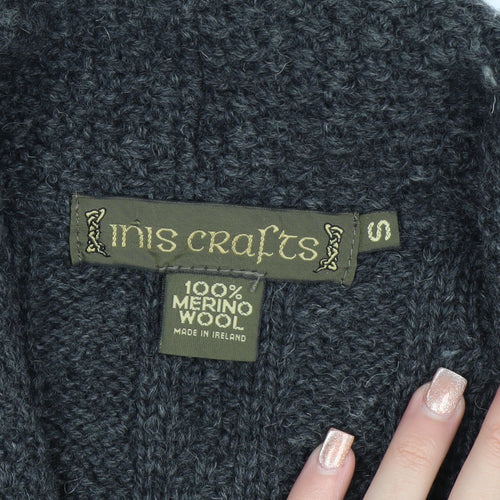 Inis Crafts Women's Grey Cable-Knit Merino Wool Cardigan Size S
