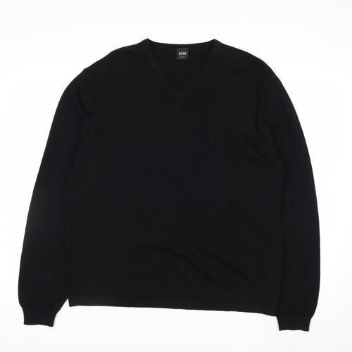 Hugo Boss Men's Black Wool V-Neck Slim Fit Jumper 2XL