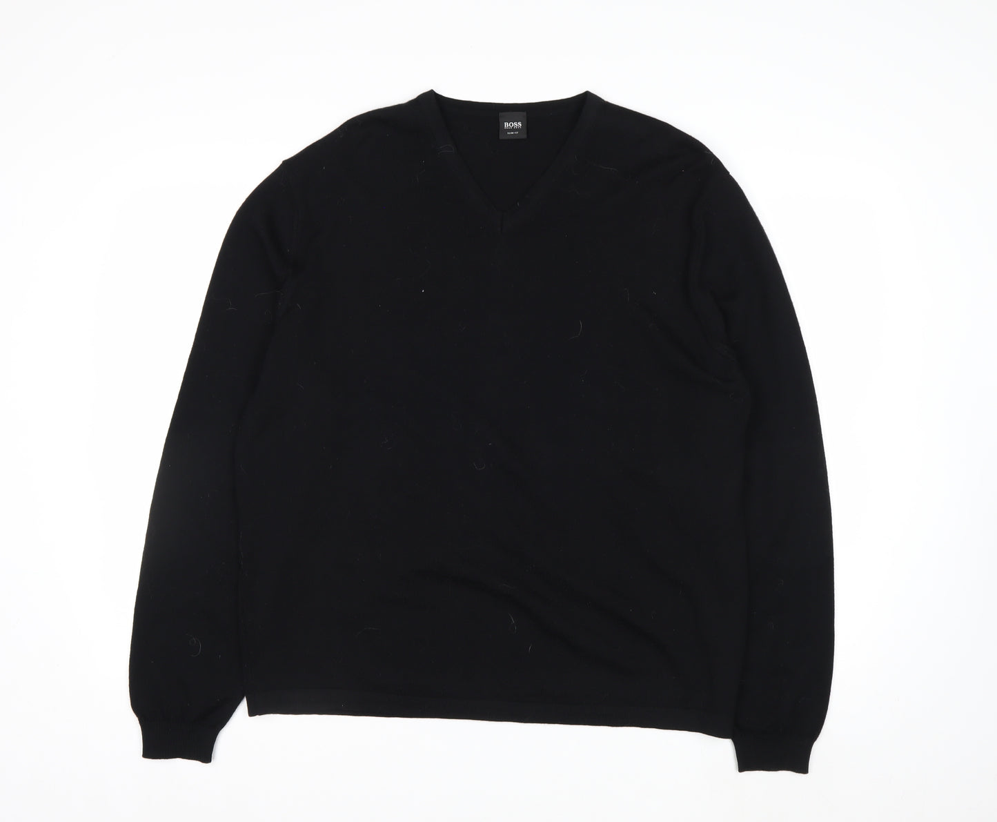 Hugo Boss Men's Black Wool V-Neck Slim Fit Jumper 2XL