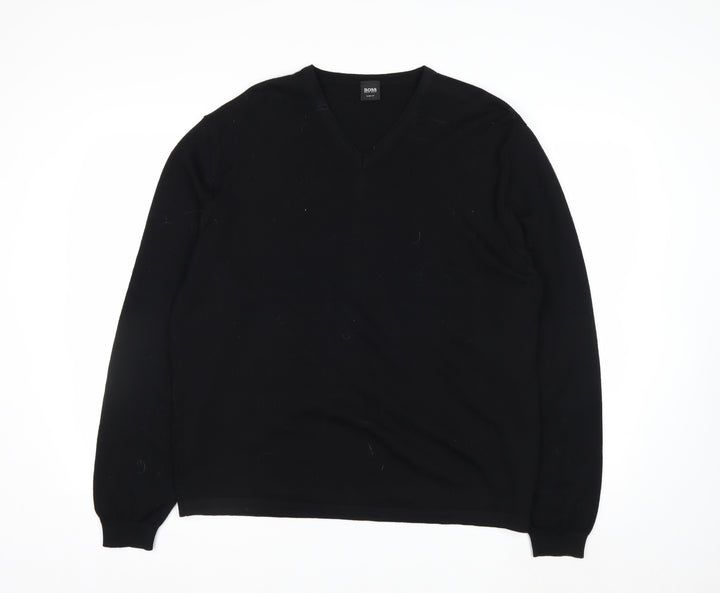 Hugo Boss Men's Black Wool V-Neck Slim Fit Jumper 2XL