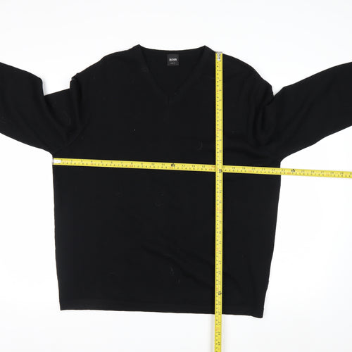 Hugo Boss Men's Black Wool V-Neck Slim Fit Jumper 2XL