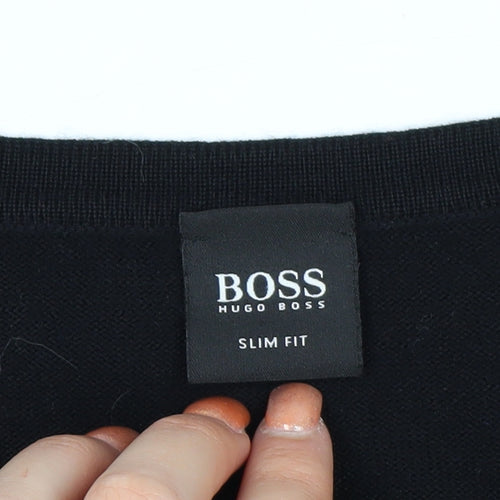 Hugo Boss Men's Black Wool V-Neck Slim Fit Jumper 2XL