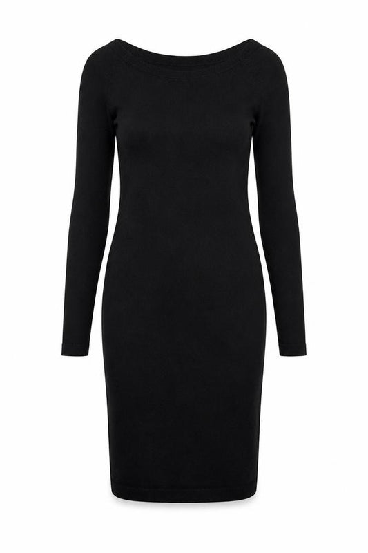 Front view of Kenar Women’s Black Wool Bodycon Knee Length Dress, size S