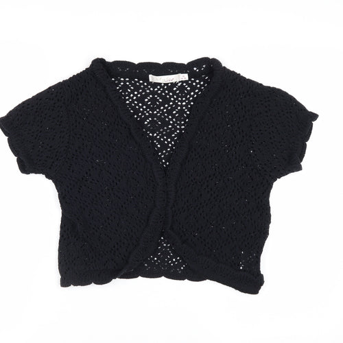 Style by EWM Women Black Crochet Open Cardigan Size 14 Short Sleeve