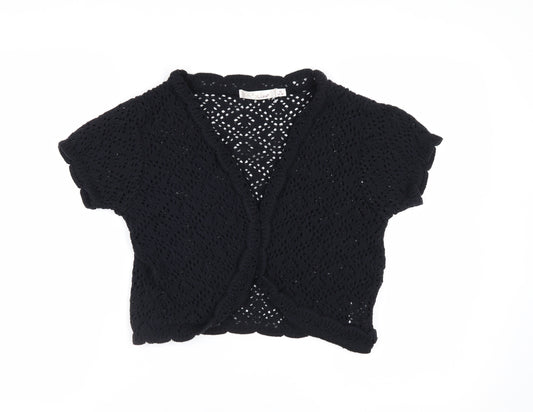 Style by EWM Women Black Crochet Open Cardigan Size 14 Short Sleeve