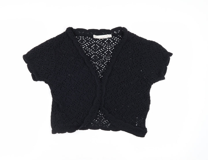 Style by EWM Women Black Crochet Open Cardigan Size 14 Short Sleeve