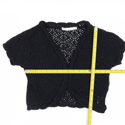Style by EWM Women Black Crochet Open Cardigan Size 14 Short Sleeve