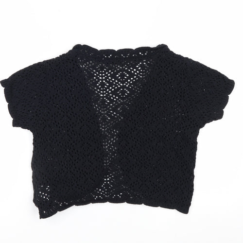 Style by EWM Women Black Crochet Open Cardigan Size 14 Short Sleeve