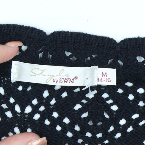 Style by EWM Women Black Crochet Open Cardigan Size 14 Short Sleeve