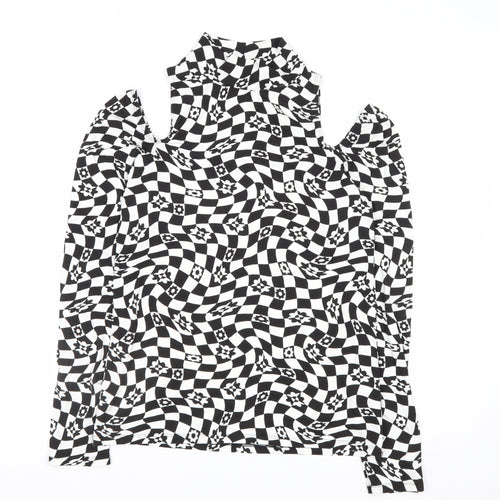 ASOS DESIGN Womens Black Check High Neck Cold Shoulder Blouse Size 16 Plus