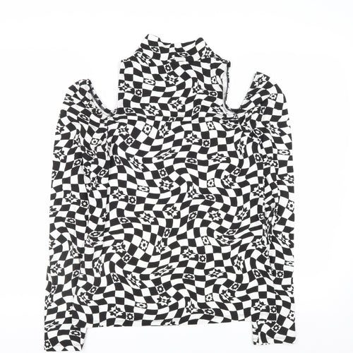 ASOS DESIGN Womens Black Check High Neck Cold Shoulder Blouse Size 16 Plus