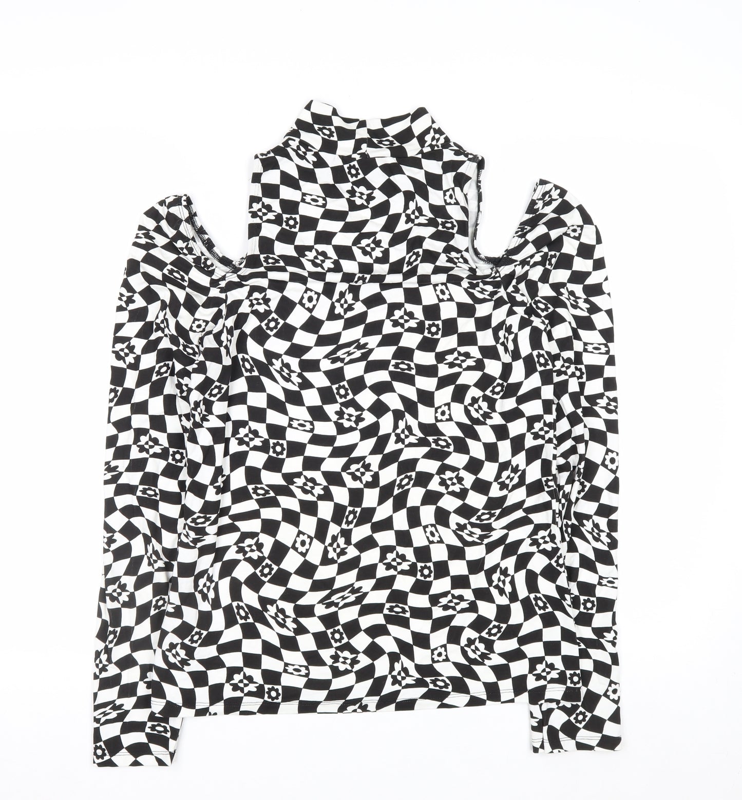 ASOS DESIGN Womens Black Check High Neck Cold Shoulder Blouse Size 16 Plus