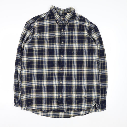 Red Head Men’s Navy Check Cotton Flannel Button-Up Shirt L