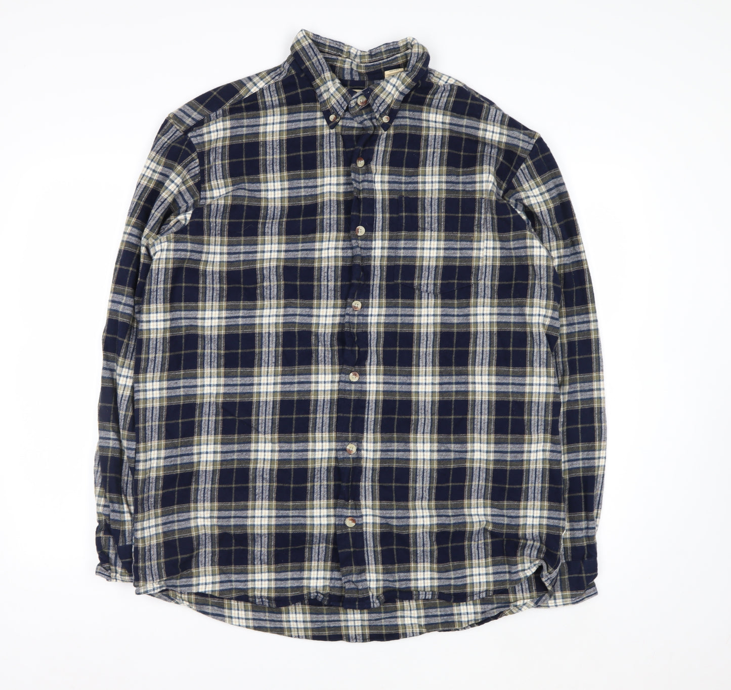 Red Head Men’s Navy Check Cotton Flannel Button-Up Shirt L