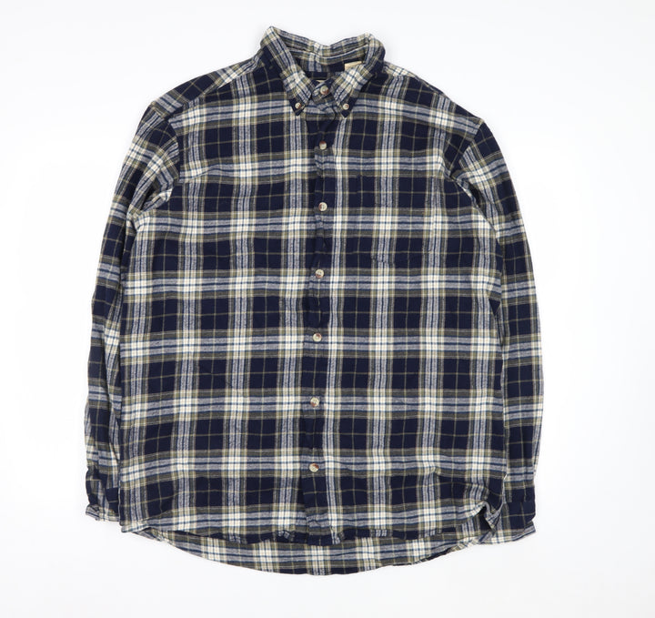 Red Head Men’s Navy Check Cotton Flannel Button-Up Shirt L