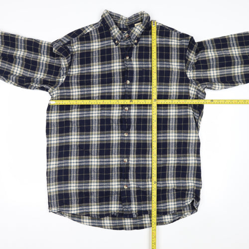 Red Head Men’s Navy Check Cotton Flannel Button-Up Shirt L
