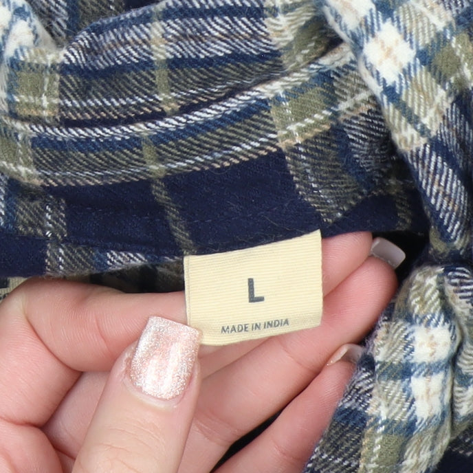 Red Head Men’s Navy Check Cotton Flannel Button-Up Shirt L