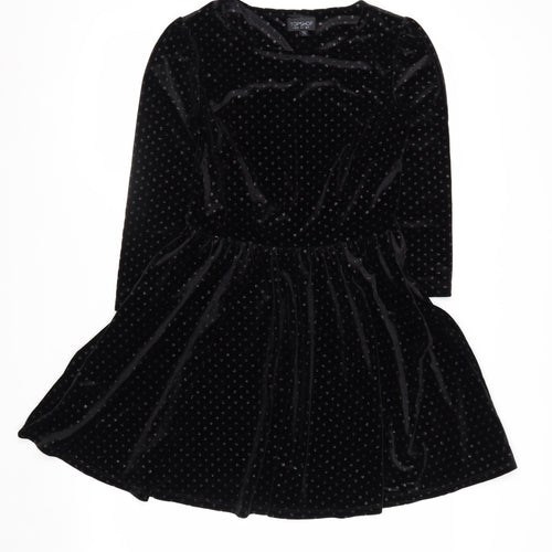 Topshop Women’s Black Velvet Polka Dot Skater Dress Size 6
