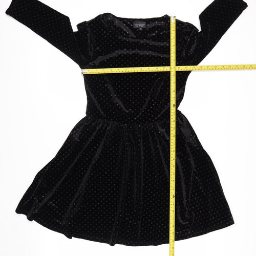 Topshop Women’s Black Velvet Polka Dot Skater Dress Size 6