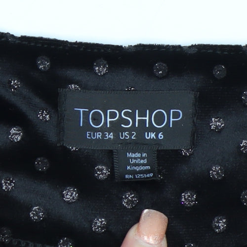 Topshop Women’s Black Velvet Polka Dot Skater Dress Size 6