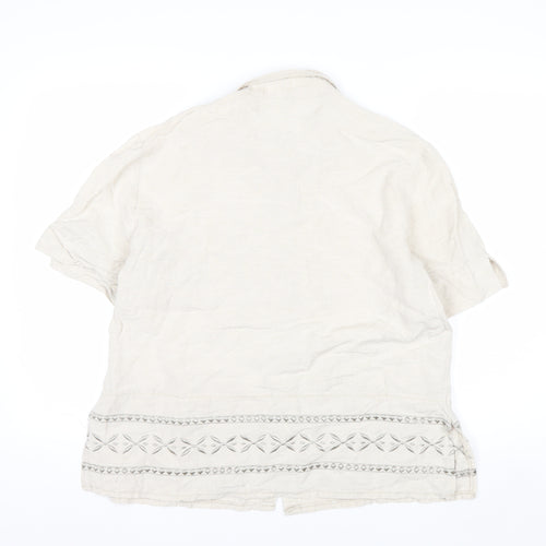 Opus Women's Beige Linen Blend Embroidered Button-Up Shirt Size 18