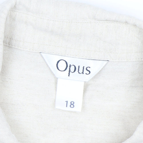 Opus Women's Beige Linen Blend Embroidered Button-Up Shirt Size 18