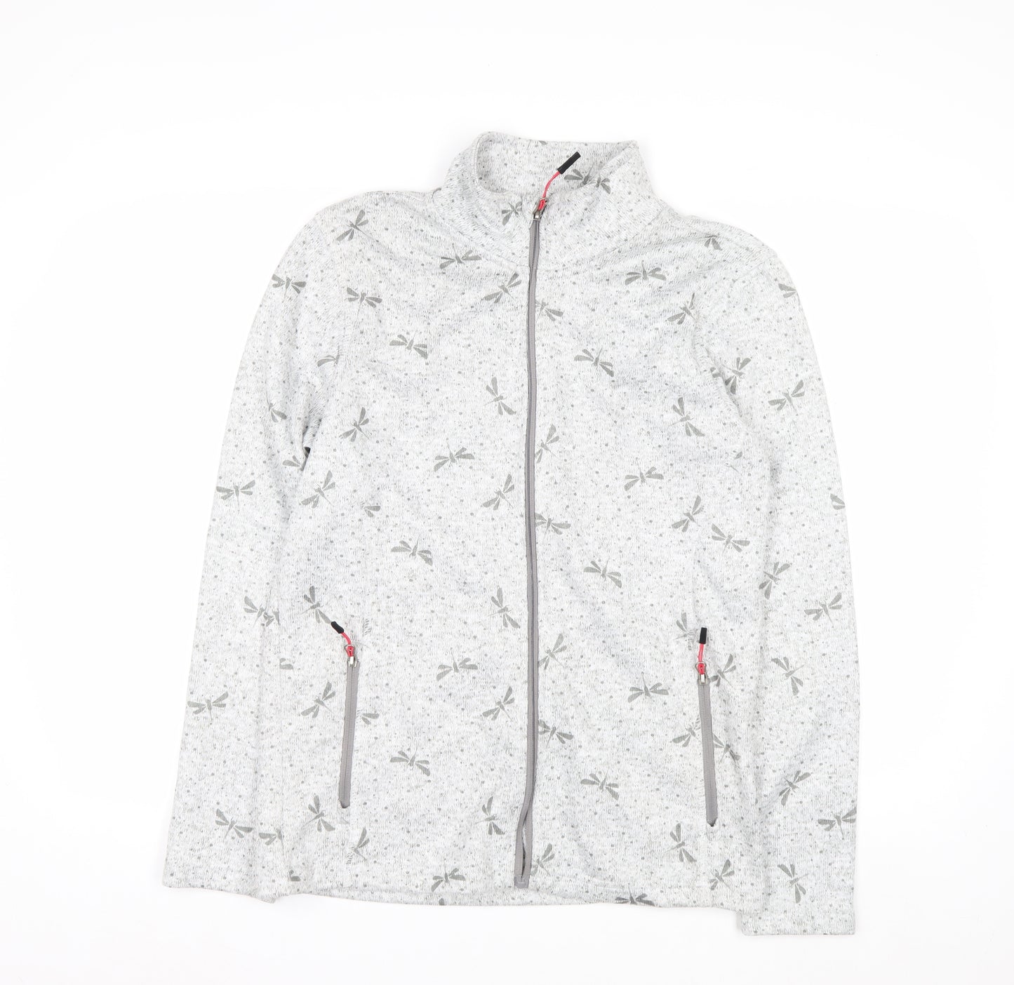 Killtec Womens Grey Full Zip Fleece Jacket Size 12 Dragonfly Print