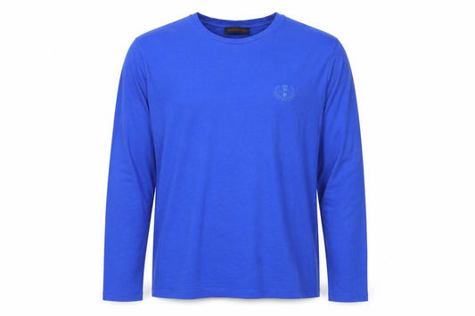 Front view of Trussardi Jeans Men's Blue Long Sleeve Cotton Crew Neck Top L