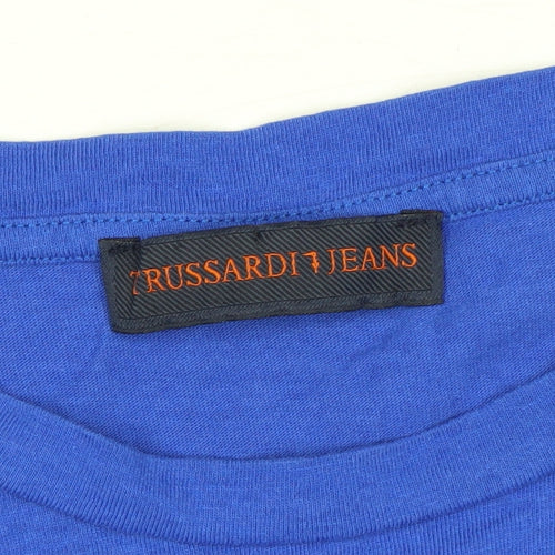 Trussardi Jeans Men's Blue Long Sleeve Cotton Crew Neck Top L