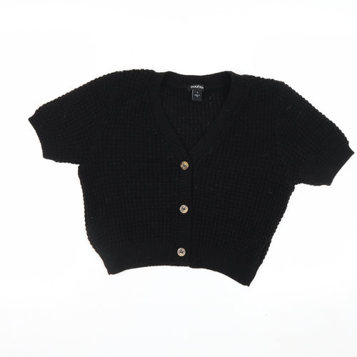 Boohoo Women's Black Short Sleeve Chunky Knit V-Neck Cardigan Size S