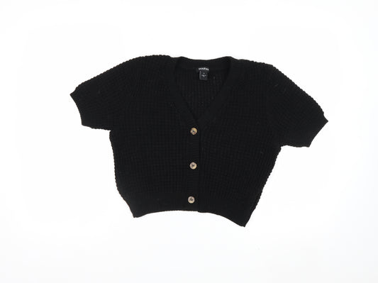 Boohoo Women's Black Short Sleeve Chunky Knit V-Neck Cardigan Size S