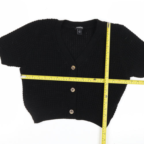 Boohoo Women's Black Short Sleeve Chunky Knit V-Neck Cardigan Size S